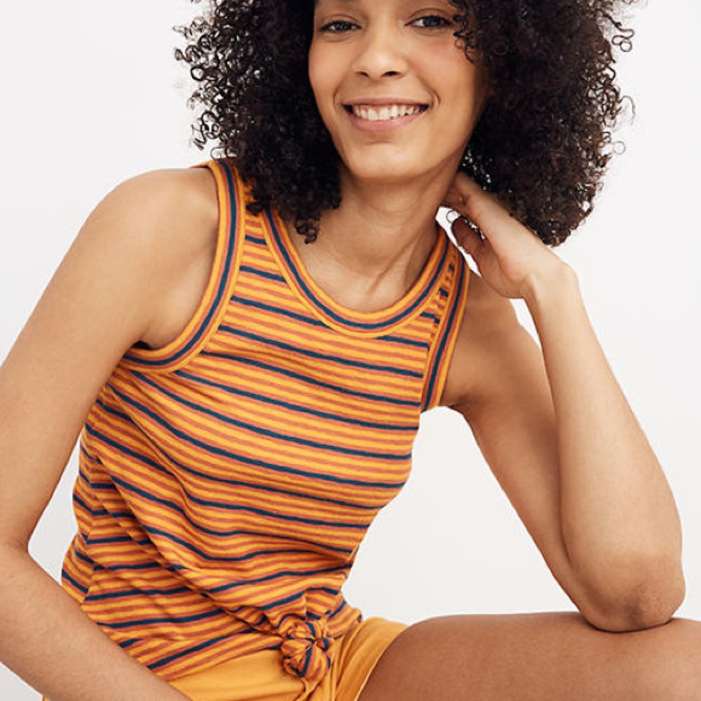 Madewell orange striped shirt